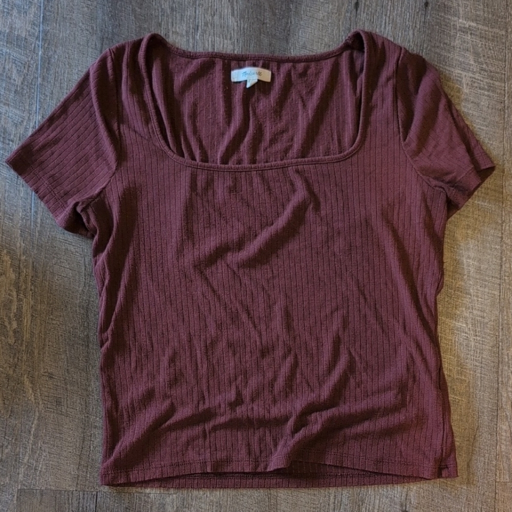 Madewell Ribbed Square Neck Top - Burgundy